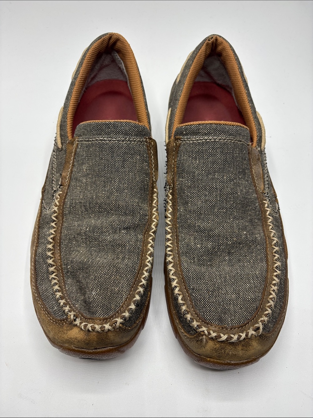 Men’s Twisted X Slip-On Moc Loafer Brown/Gray Leather Textile Upper Size 10.5 M